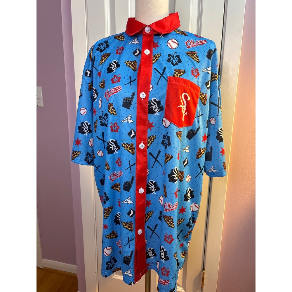 Destroyer Rocks Chicago White Sox Baseball Pizza Hibiscus Button Down Shirt XL
